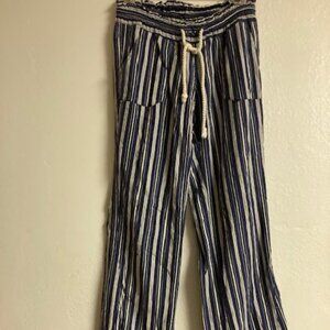 ROXY SURFER GIRL WAHINE Blue & White Stripe Pants CUTE SOFT COMFY NICE XS POCKET